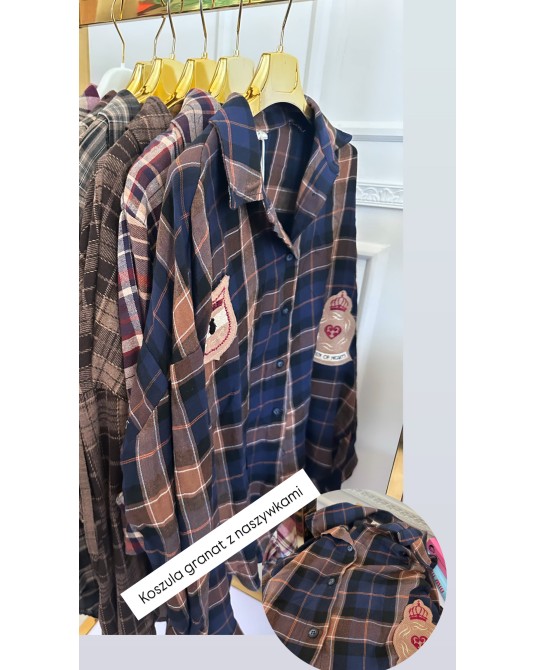 KOSZULA W KRATĘ  ▪️ granat z naszywkami PREMIUM