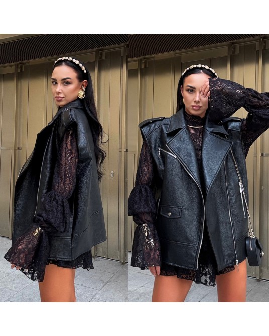 SKÓRZANA KAMIZELKA CZARNA ▪️