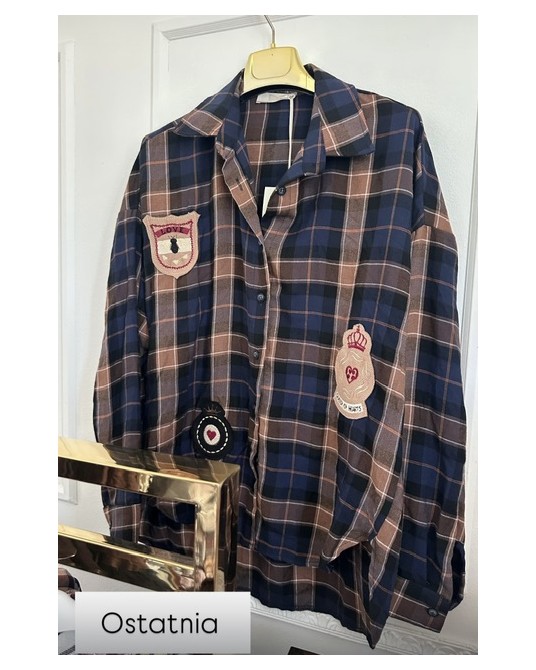 KOSZULA W KRATĘ  ▪️ granat z naszywkami PREMIUM