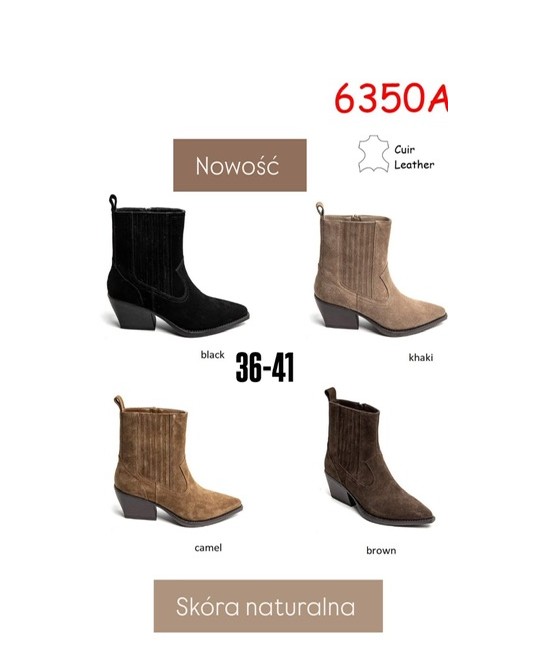 SKÓRZANE CZEKOLADOWE  BOTKI ZAMSZ NATURALNY