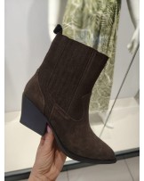 SKÓRZANE CZEKOLADOWE  BOTKI ZAMSZ NATURALNY