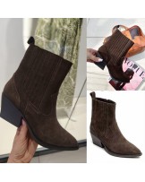 SKÓRZANE CZEKOLADOWE  BOTKI ZAMSZ NATURALNY