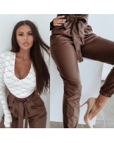SPODNIE LAETHER WIĄZANE ▪️CZEKOLADOWE