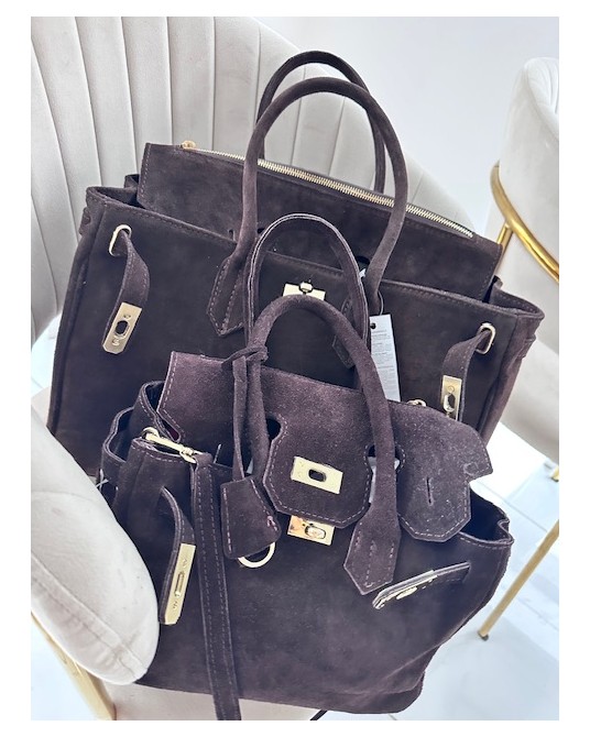 TOREBKA SKÓRA ZAMSZ NATURANY▪️CZEKOLADA