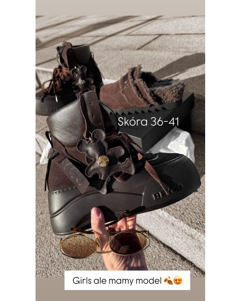 SKÓRZANE SNAKERSY Z MISIEM ▪️czekoladowe