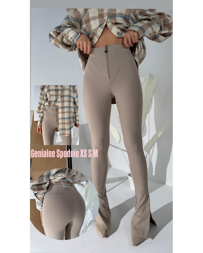 SPODNIE z rozcięciem NORTH ▪️beżowe