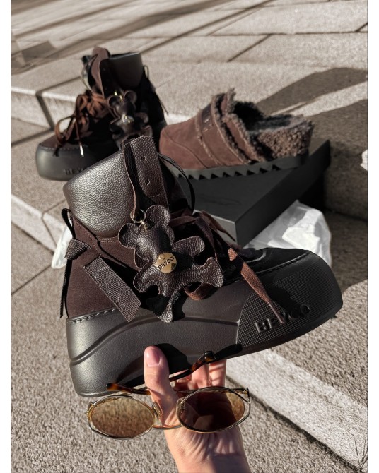 SKÓRZANE SNAKERSY Z MISIEM ▪️czekoladowe