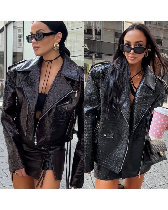 KURTKA RAMONESKA ▪️KROKODYL SKÓRA czarna