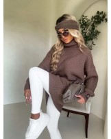 SWETER Z GOLFEM ▪️50 % wełna CZEKOLADOWY