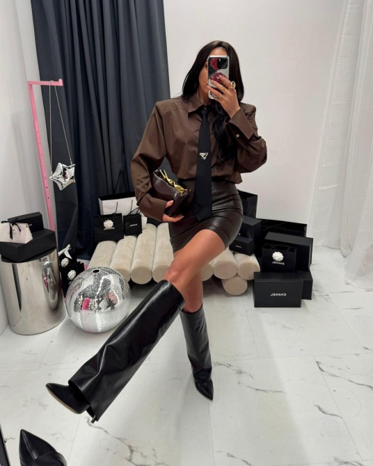 BRĄZOWA  KOSZULA Z KRAWATEM ▪️