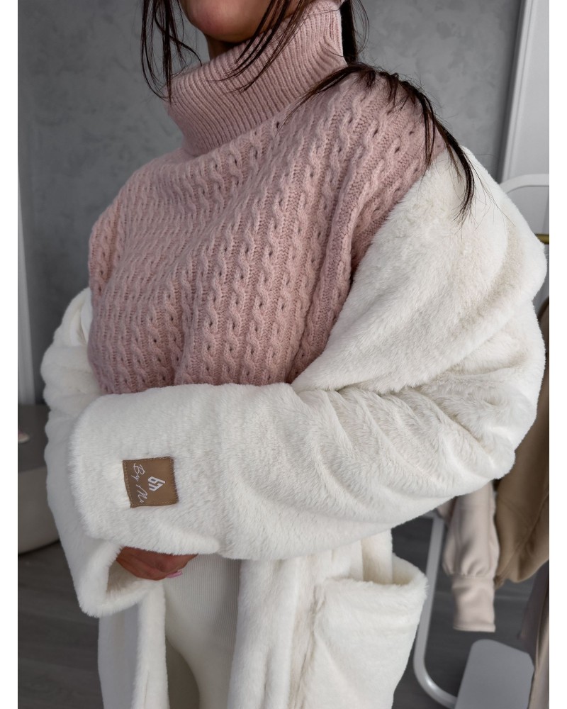 SWETER INKO pudrowy WEŁNA