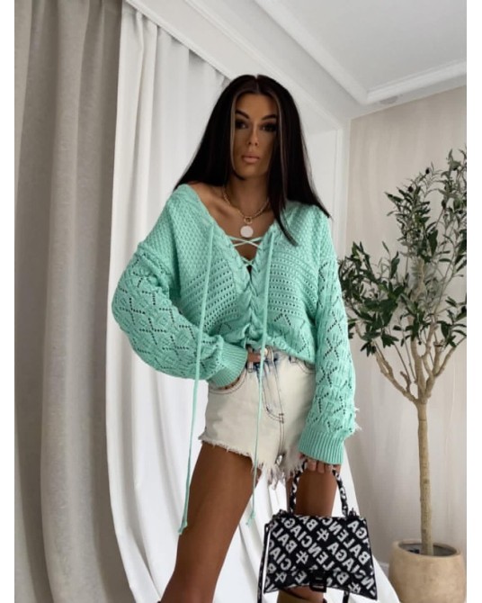 SWETER Z WIĄZANIEM ▪️SPRING MIĘTOWY