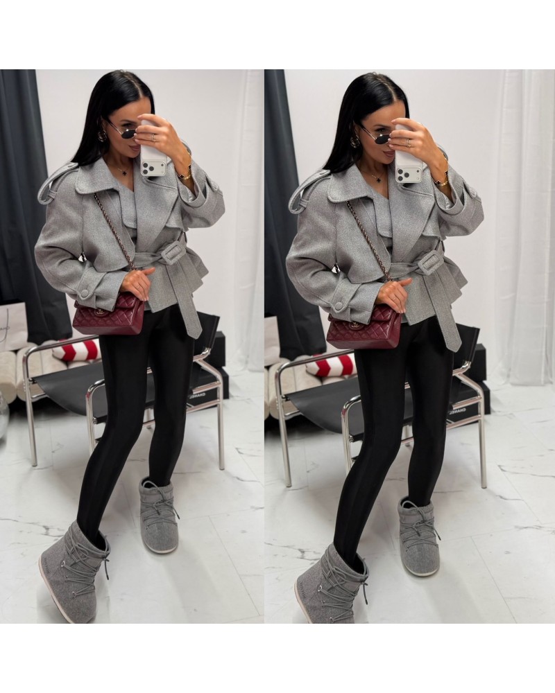 STYLOWY WEŁNIANY PŁASZCZ ▪️szary wiązany