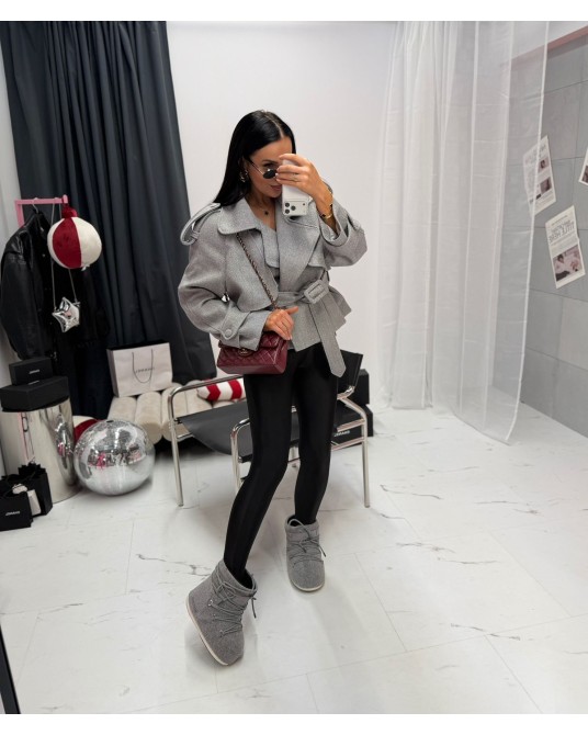 STYLOWY WEŁNIANY PŁASZCZ ▪️szary wiązany