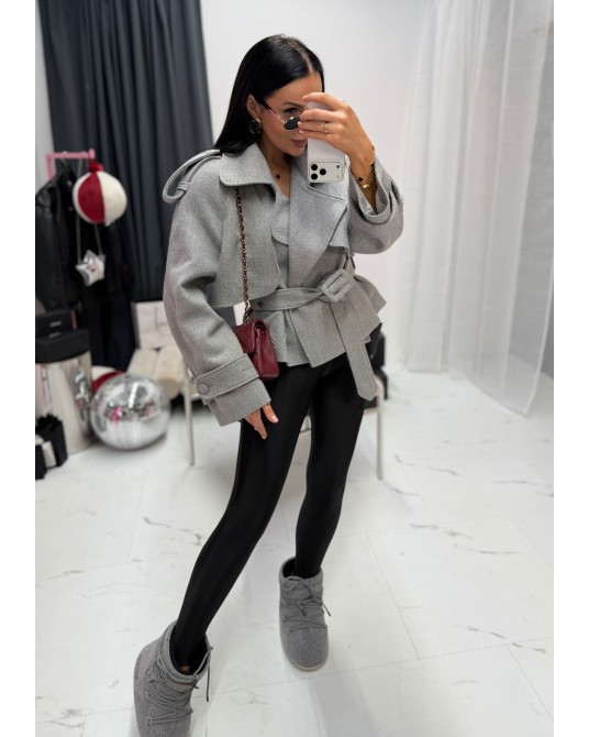 STYLOWY WEŁNIANY PŁASZCZ ▪️szary wiązany