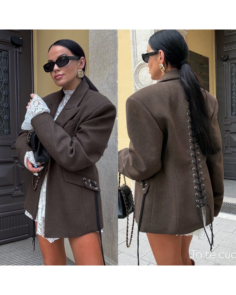 Wełniana marynarka z wiązaniem z tyłu ▪️80 % wełna