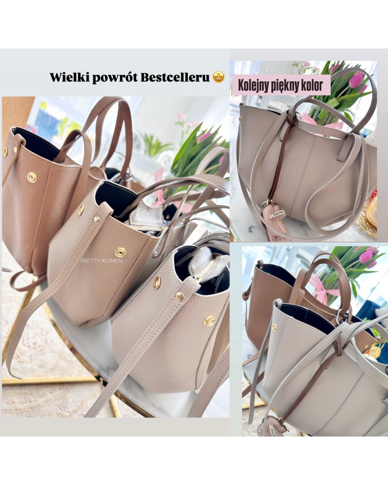 SKÓRZANA TOREBKA MID  ▪️POLENEE camel