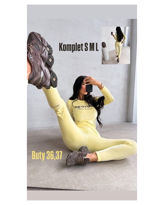 KOMPLET ZÓŁTY WELUR  HAFT