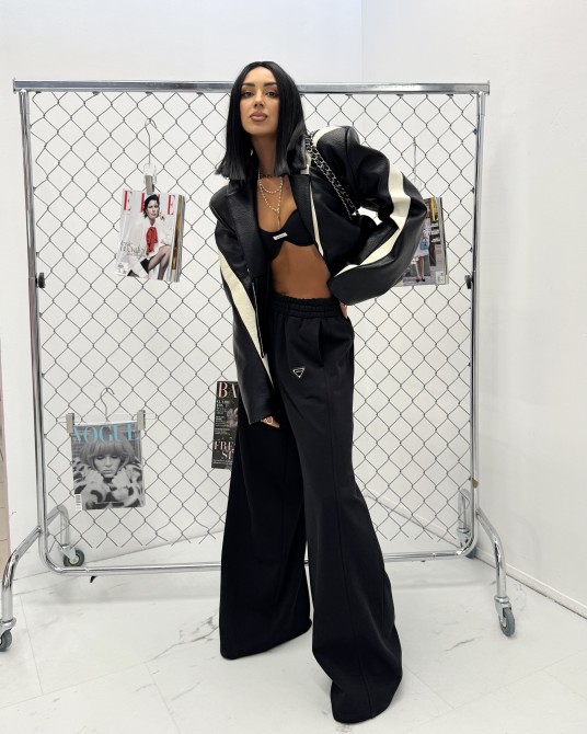 CZARNE SPODNIE Z SZEROKA NOGAWKA