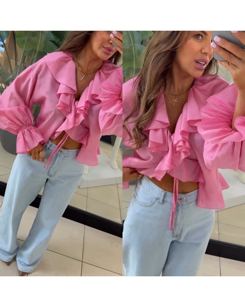 RÓŻOWA  KOSZULA MIA ▪️falbany wiązana