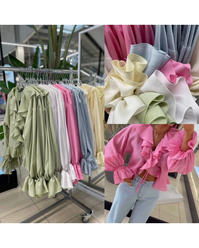 KOSZULA MIA matcha▪️falbany wiązana