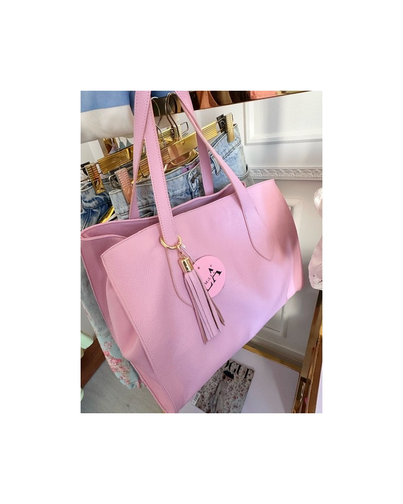 DUŻA SKÓRZANA TOREBKA ▪️różowa