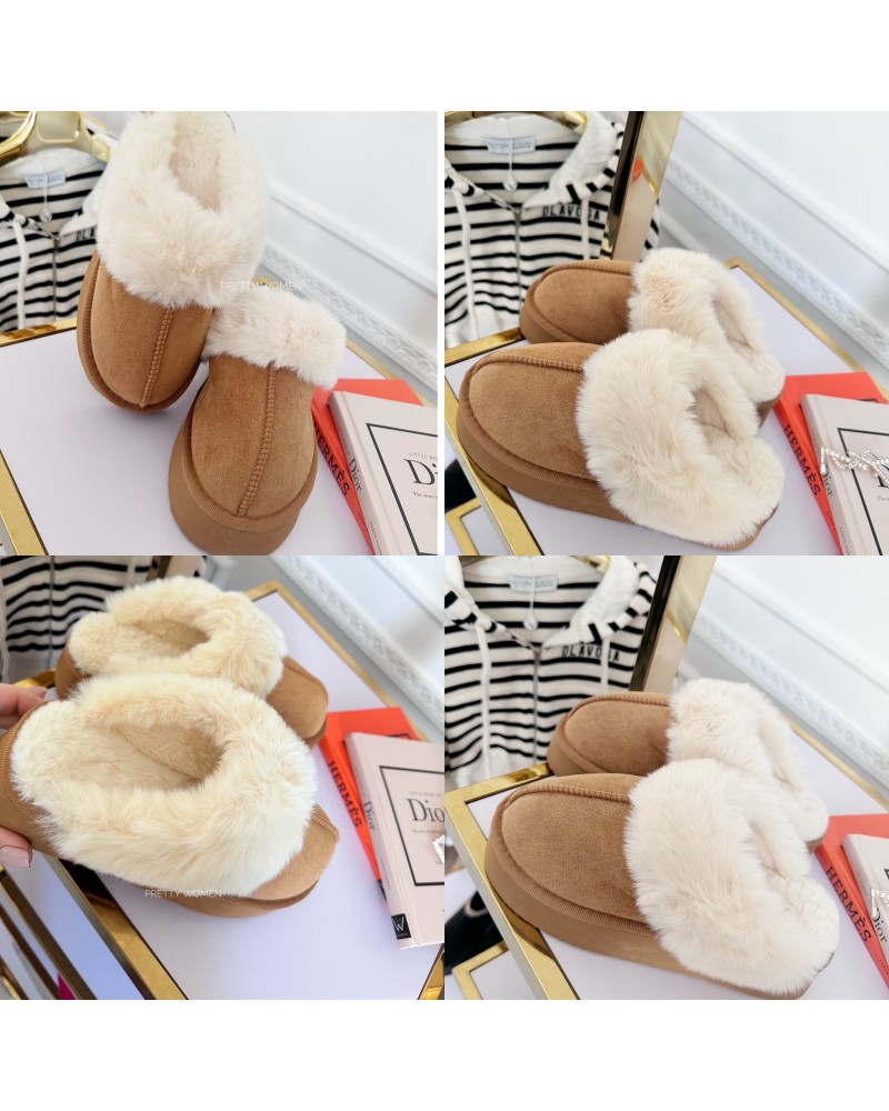 BEŻOWE  KLAPKI Z FUTERKIEM