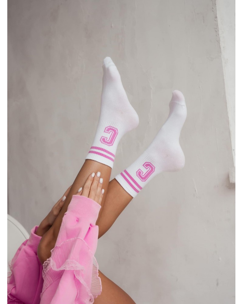 SKARPETY  C BIAŁE  Z RÓŻEM