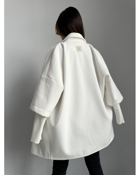 PŁASZCZ OVESIZE L.M ▪️ECRU  WEŁNIANY