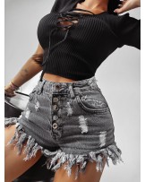 SPODENKI DENIM CZARNE  STRZEPIONE