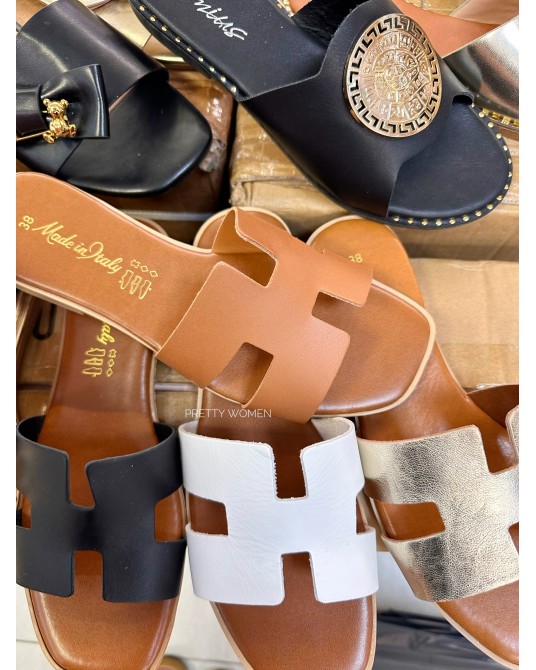 SKÓRZANE KLAPKI HH STYL HERMES ▪️BRĄZ 