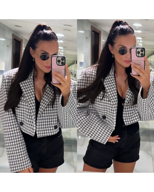 MARYNARKA VOUGE PEPITKA FASHION SZARA