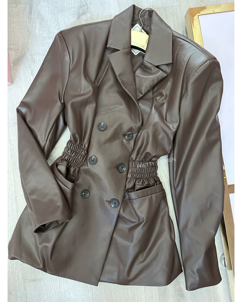 MARYNARKA Z MARSZCZENIEM ▪️Leather Brąz