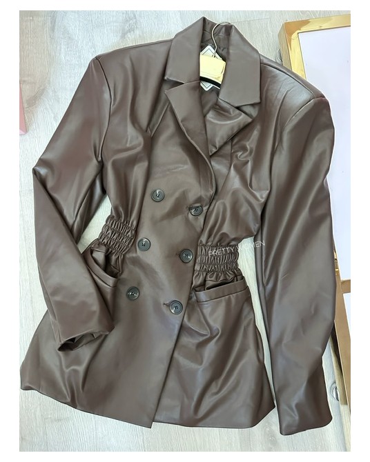 MARYNARKA Z MARSZCZENIEM ▪️Leather Brąz