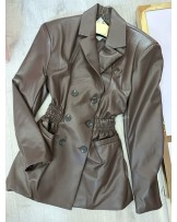 MARYNARKA Z MARSZCZENIEM ▪️Leather Brąz