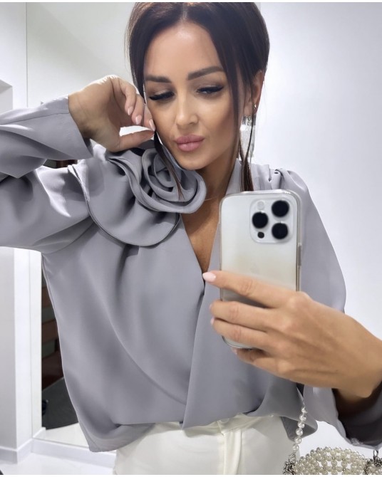 KOSZULA Z RÓŻA ▪️NEW SZARA