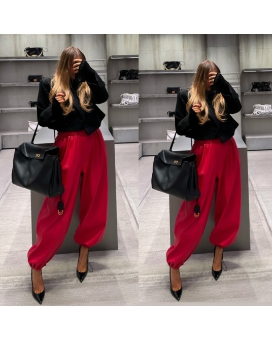 STYLOWE SPODNIE CZERWONE  ▪️eko skóra