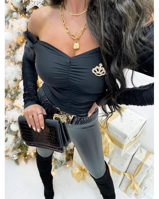 BLUZKA HISZPANKA PREMIUM ▪️z broszka CZARNA