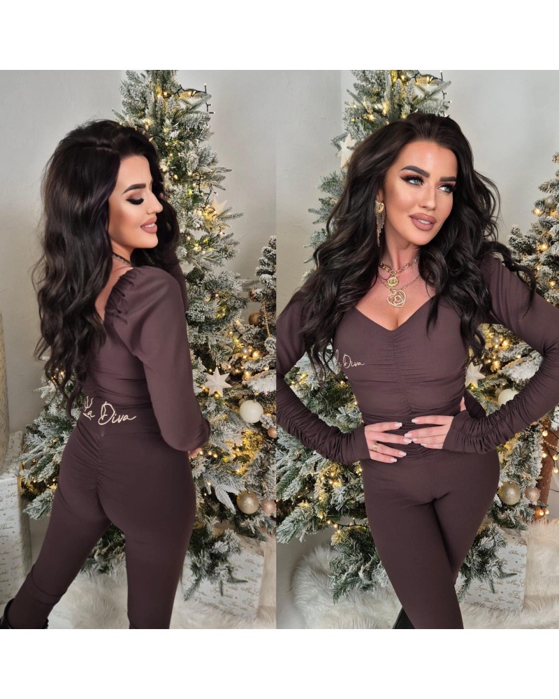 LEGGINSY Z MARSZCZENIM ▪️ZIP SERDUSZKO CZEKOLADOWE
