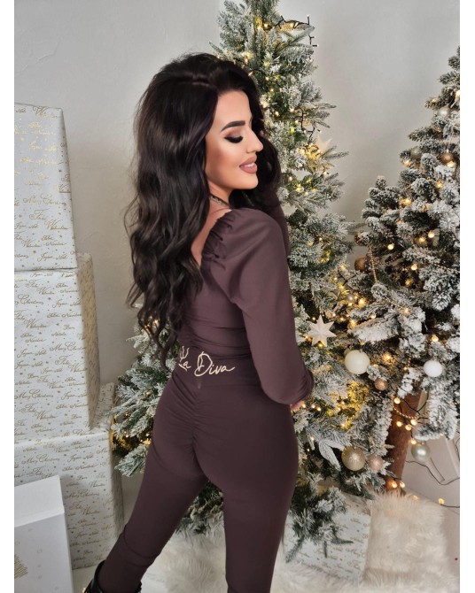 LEGGINSY Z MARSZCZENIM ▪️ZIP SERDUSZKO CZEKOLADOWE