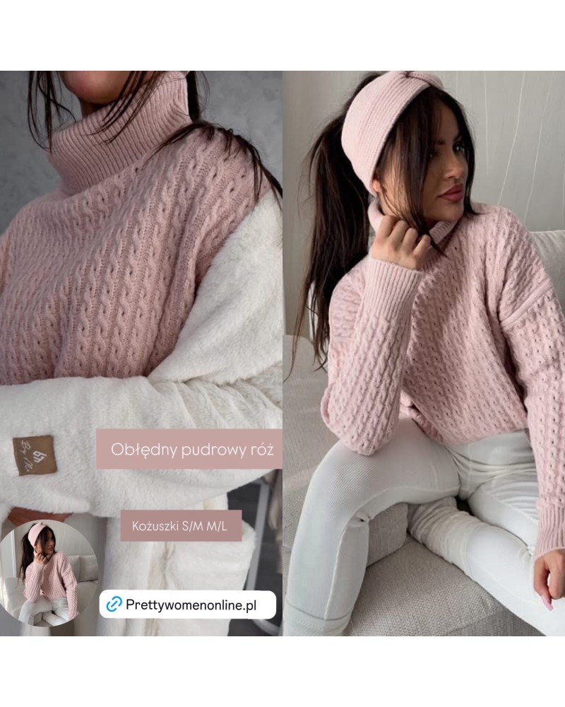 SWETER INKO pudrowy WEŁNA