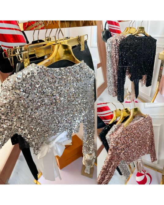 CEKINOWA BLUZKA Z KOKARDKA ▪️3 kolory