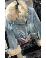 JEANSOWY KURTKA ZŁOTE GUZIKI FUTERKO ▪️PREMIUM