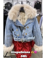 JEANSOWY KURTKA ZŁOTE GUZIKI FUTERKO ▪️PREMIUM