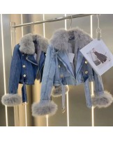 JEANSOWY KURTKA ZŁOTE GUZIKI FUTERKO ▪️PREMIUM