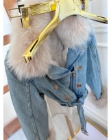 JEANSOWY KURTKA ZŁOTE GUZIKI FUTERKO ▪️PREMIUM