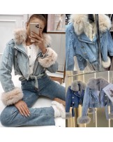 JEANSOWY KURTKA ZŁOTE GUZIKI FUTERKO ▪️PREMIUM