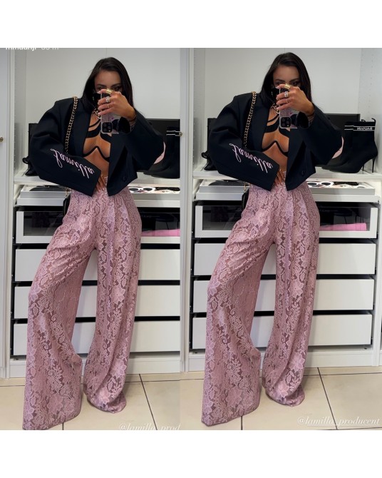 SZEROKIE SPODNIE KORONKA ▪️PUDROWE