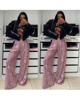 SZEROKIE SPODNIE KORONKA ▪️PUDROWE