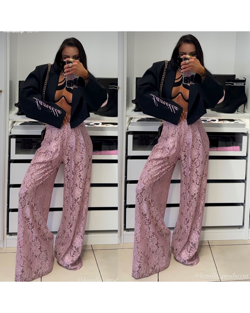 SZEROKIE SPODNIE KORONKA ▪️PUDROWE